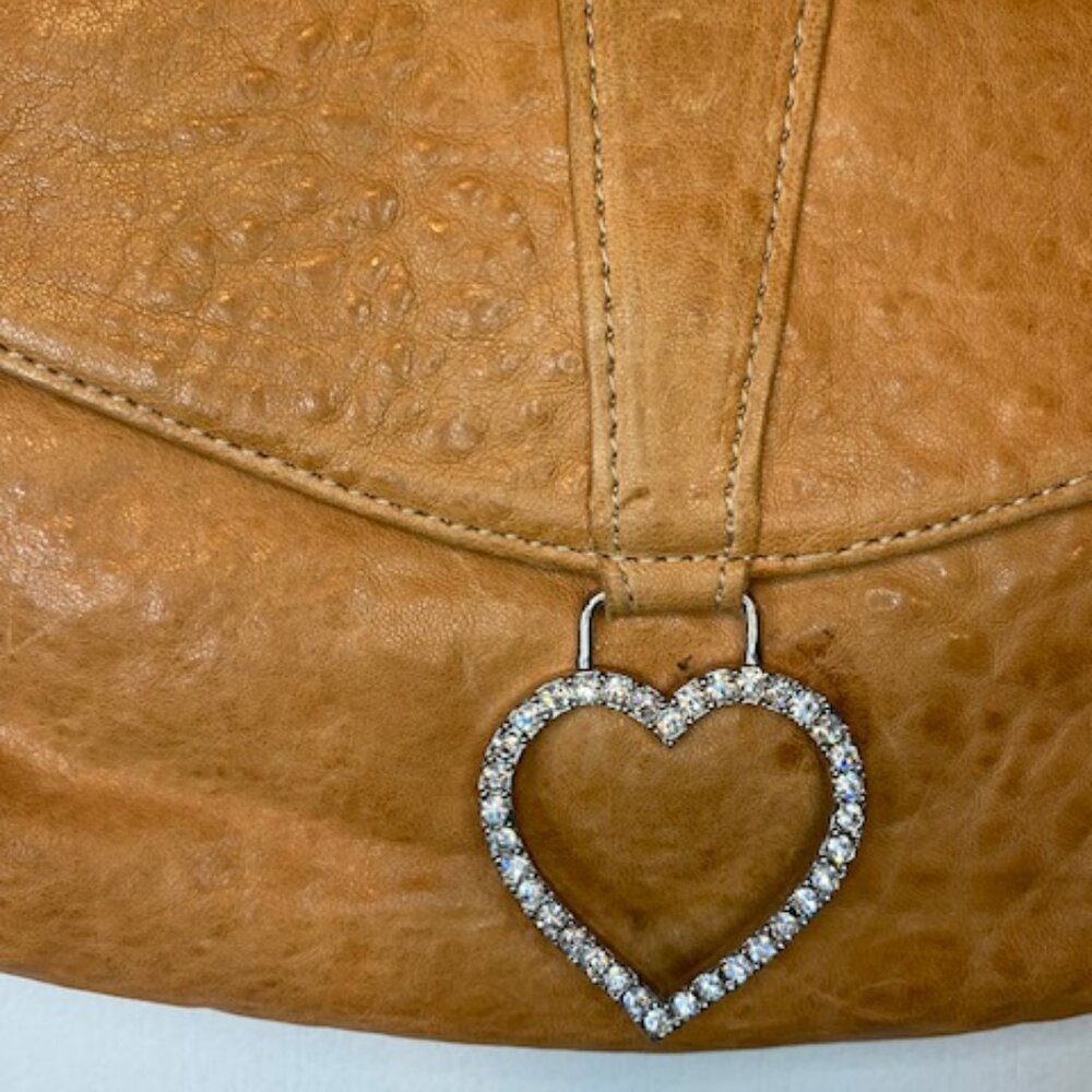 Sherry Wolf Crystal Peace Heart Leather Convertible Clutch Bag w/Chain - Picture 2 of 9